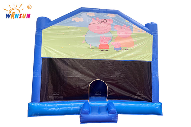 Front view of commercial inflatable moonwalk with customizable banners